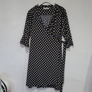 Angel Maternity Polka Dot Wrap Dress with Bell Sleeves in Black & Cream Size XS